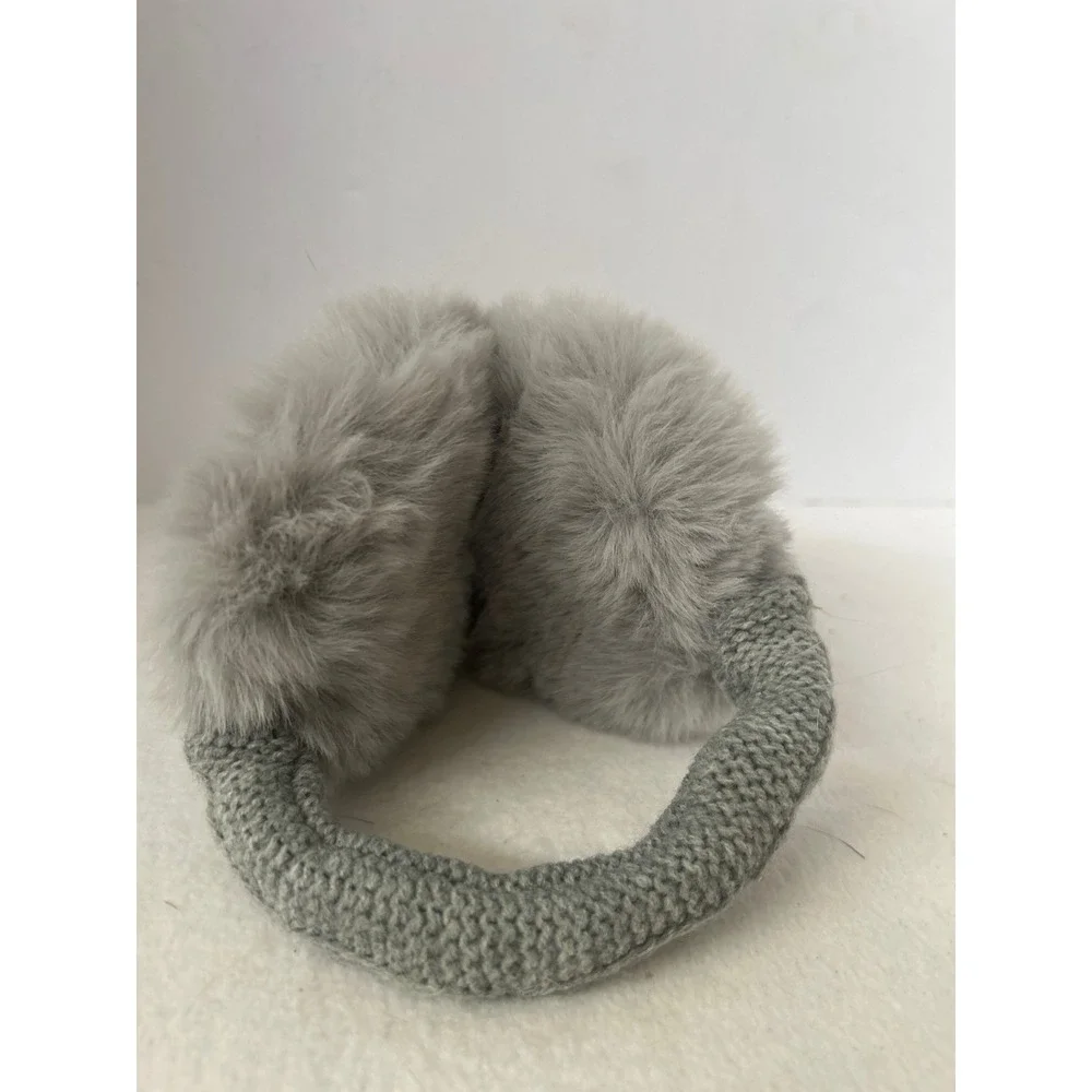 Chic Grey Knit‎ Faux Fur Earmuffs Winter Warm Cozy Ear Covers
